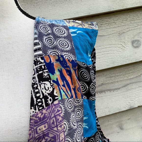 Vintage 80s Blue Handmade Abstract Patchwork Print Sleeveless Button Down Vest - Picture 7 of 16